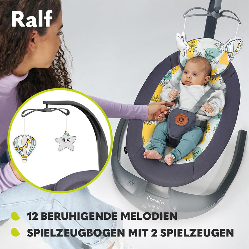 LIONELO Ralf 2in1 Babywippe und Liegestuhl, Fernbedienung, 12 Melodien, zwei Schaukelrichtungen, 5 S