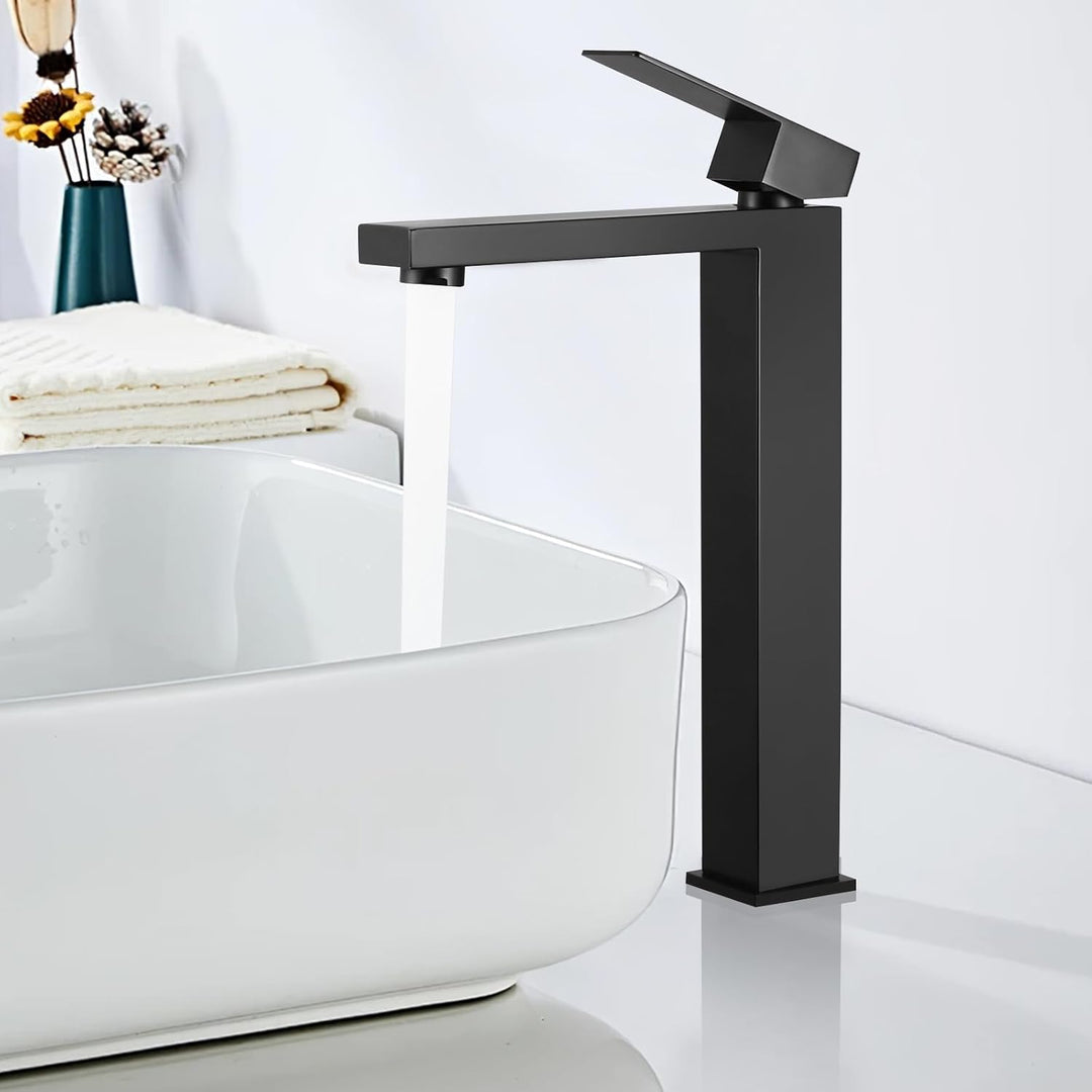 BONADE Waschtischarmatur Schwarz Hoch, Wasserhahn Bad Schwarz, 24cm hohem Auslauf waschbeckenarmatur