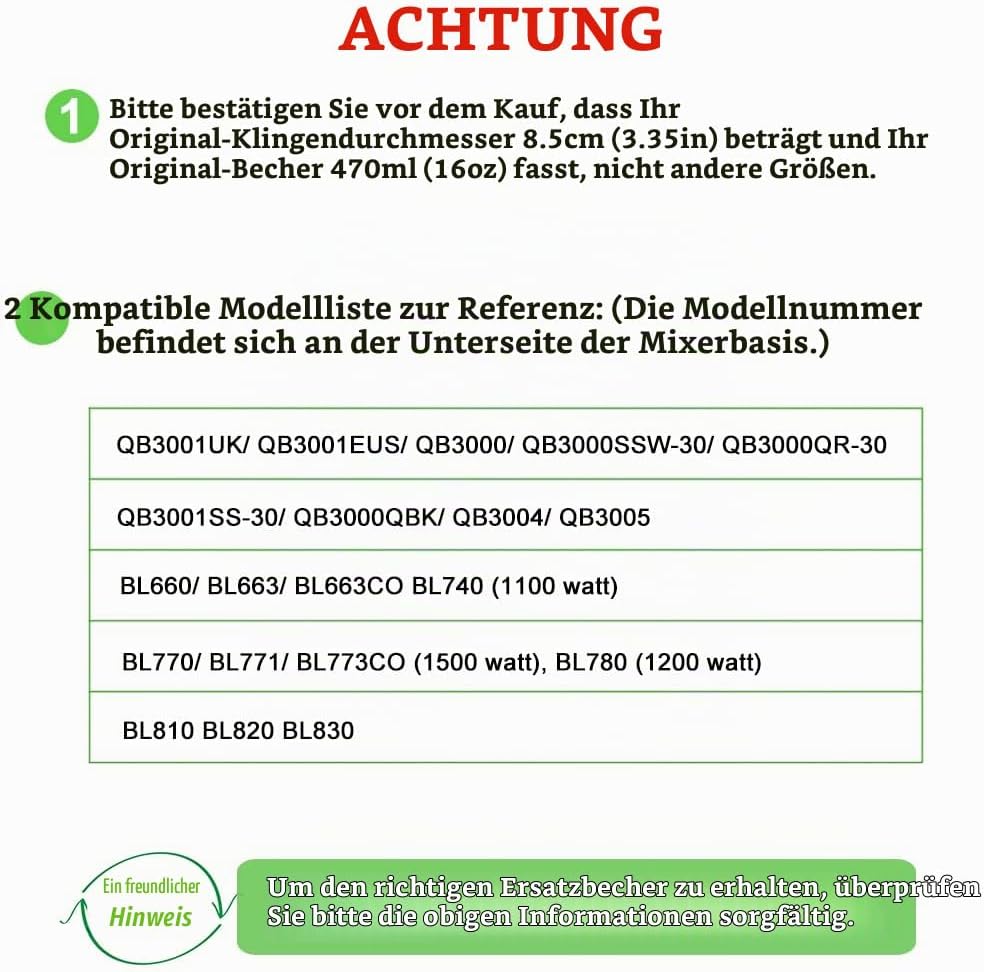 470ml Cup Becher Ersatzteile für Ninja 700W Slim Mixer Smoothie Maker QB3001UKS/ QB3001EUS/ QB3000/