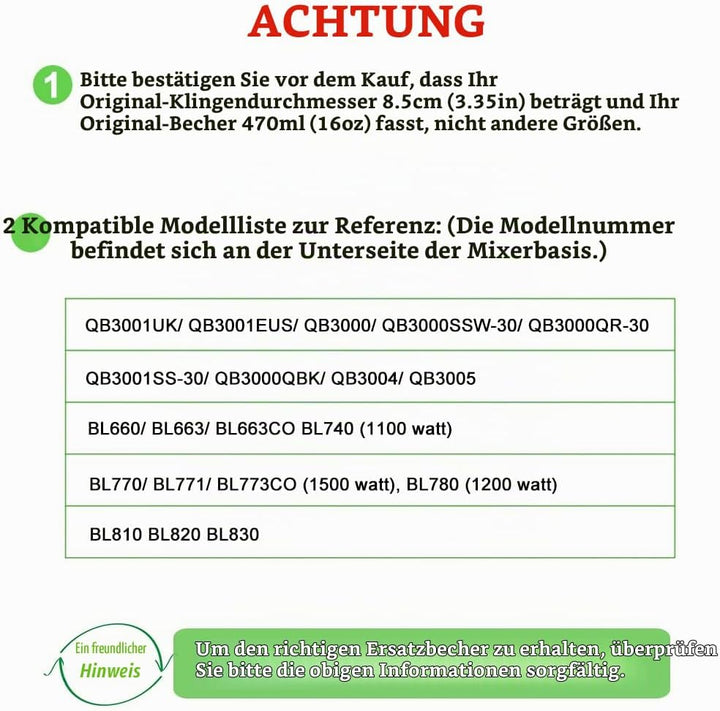 470ml Cup Becher Ersatzteile für Ninja 700W Slim Mixer Smoothie Maker QB3001UKS/ QB3001EUS/ QB3000/