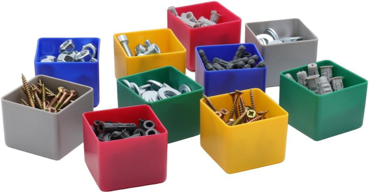 1a-TopStore 25 Stück Einsatzkasten Serie E40, farblich sortiert, 5 Farben u. 4 Grössen, aus Polystyr