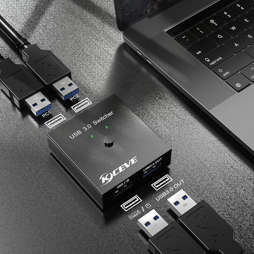 USB Switch für 2 PC, USB Switch 2 in 2 out zum Teilen von Maus, Tastatur, Drucker, U-Disk zwischen 2
