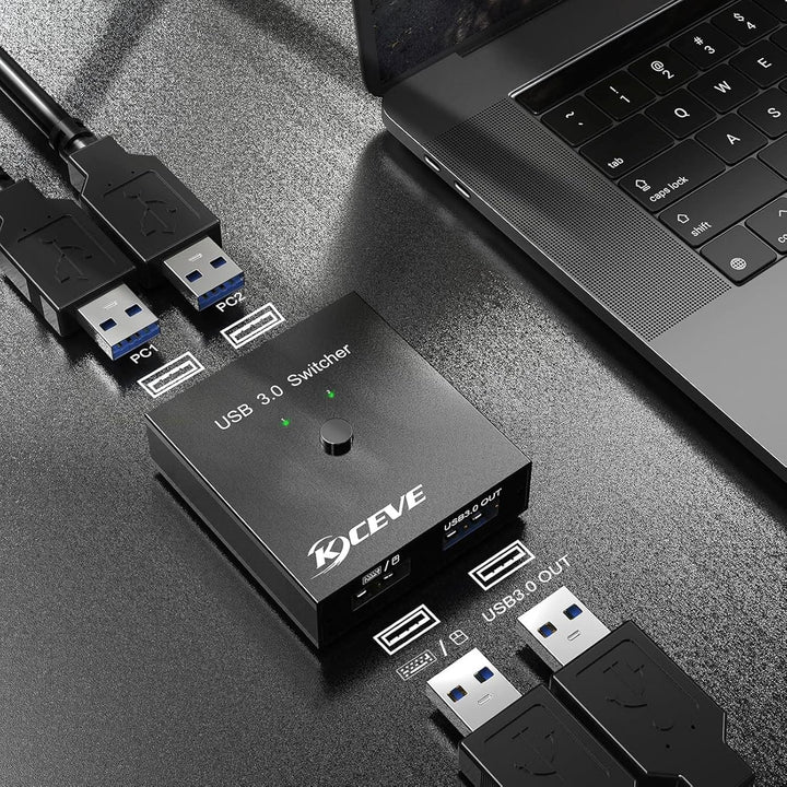 USB Switch für 2 PC, USB Switch 2 in 2 out zum Teilen von Maus, Tastatur, Drucker, U-Disk zwischen 2