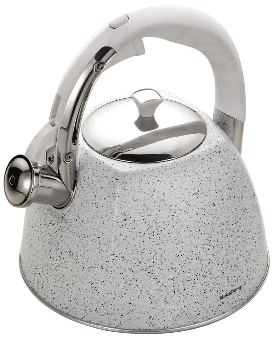 Flötenkessel Wasserkessel Edelstahl Inox Marmorbeschichtung 3.0L Klausberg KB-7261 Weiss | Marmor, W