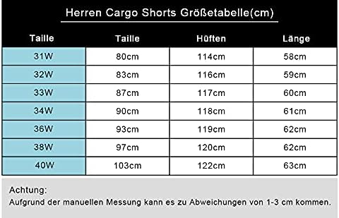 Herren Cargo Shorts Kurze Hose mit 6 Tasche Baumwolle Bermuda Short Stoffhose mit Reissverschlusstas