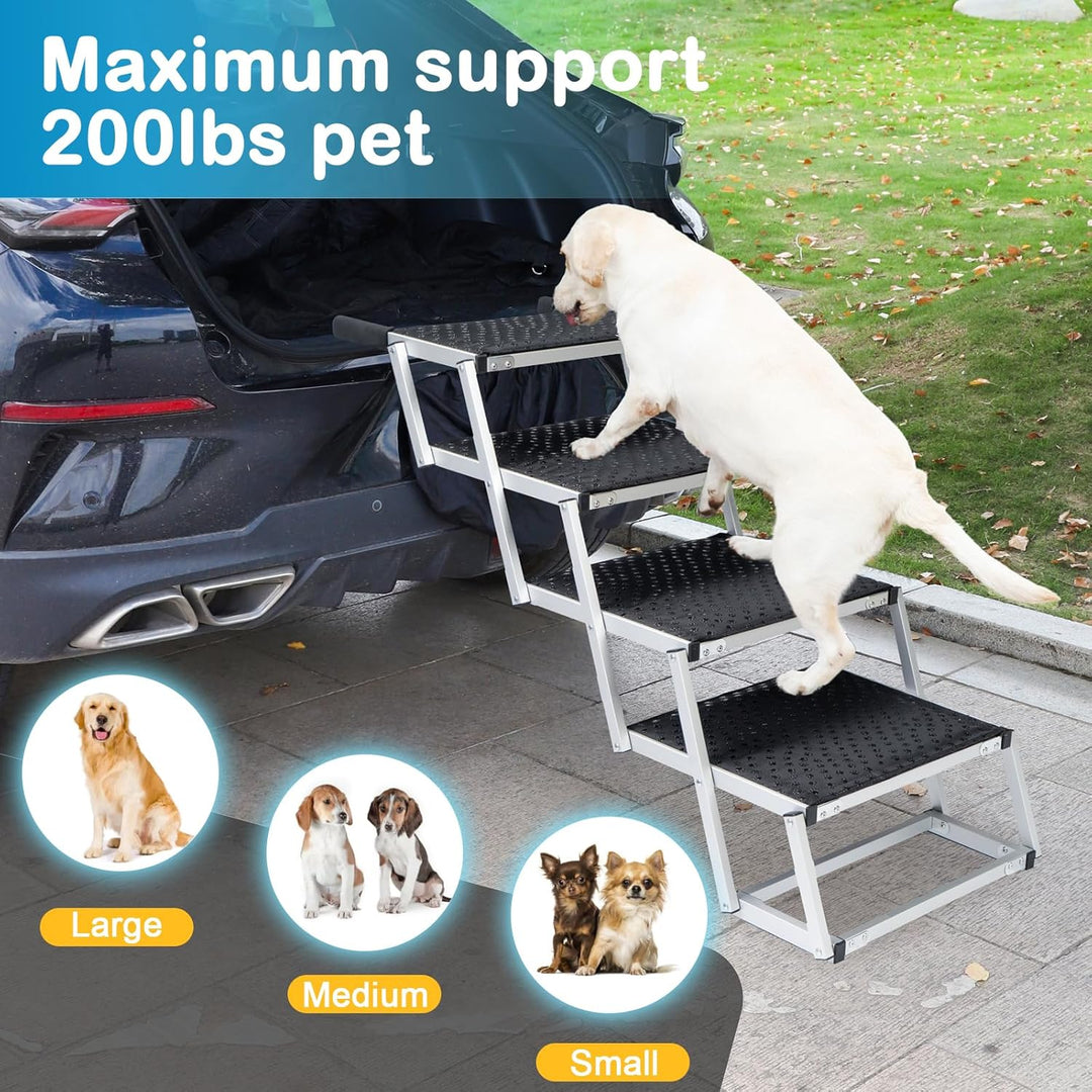 Uross Hunderampe Auto 4 Stufen, Hundetreppe Auto, Hunderampe Auto Klappbar tragbare Haustier Rampe T