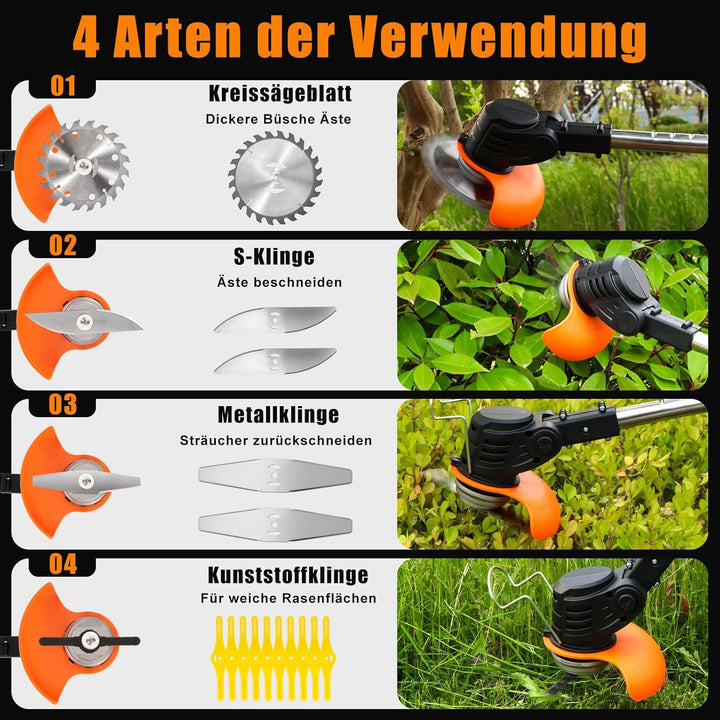 Xbzzgmg Akku Rasentrimmer mit Akku, Rasentrimmer Akku mit 2x4,0mAH - Elektrischer Rasentrimmer mit 4