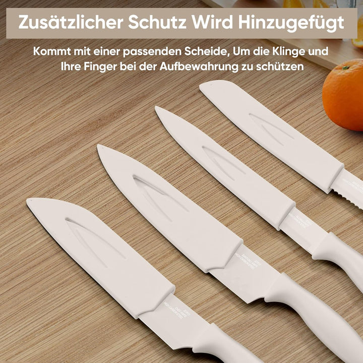 Joyfair Messerset, 6-teiligs Antihaft Karbonstahl Küchenmesser Messer Set mit Schützend Messerscheid