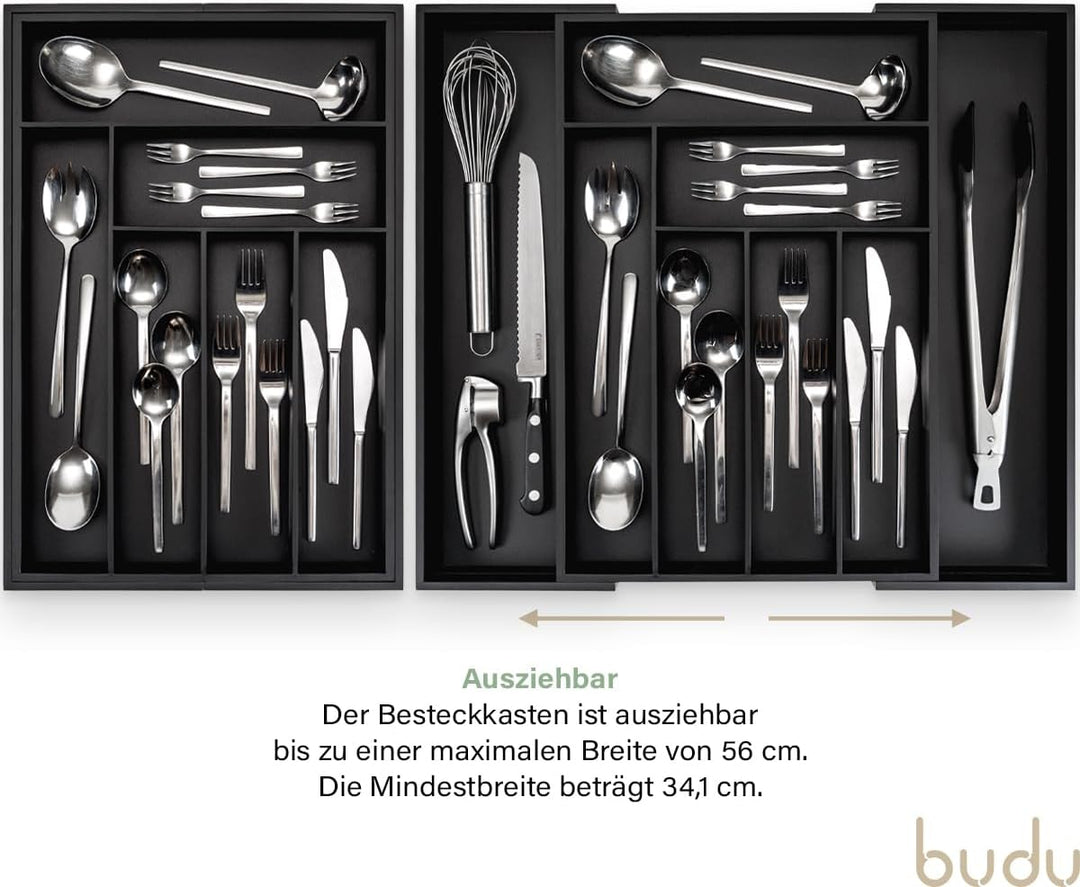 budu Besteckkasten #50 (Tiefe 50cm) aus Bambus - Schwarz - Schubladen Ordnungssystem für die Küche -