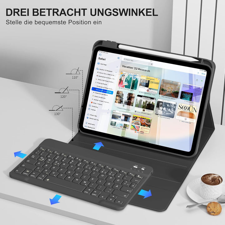 Hülle mit Tastatur für iPad A16 11 Generation2025/10 Generation 2022, (11/10.9 Zoll), 7-farbige Magn