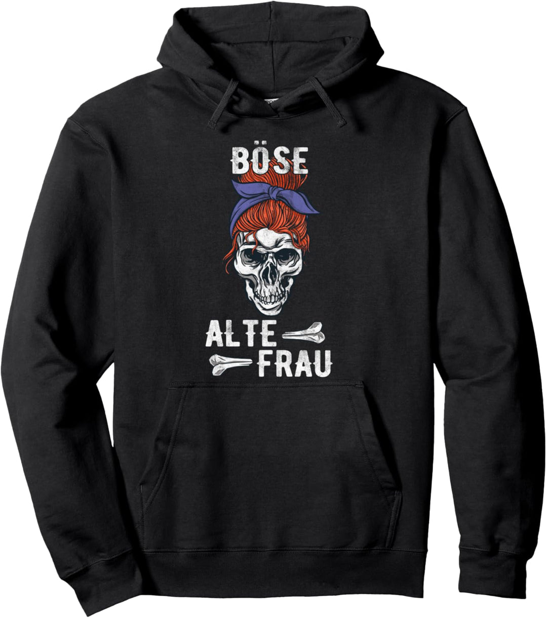 Böse Alte Frau - Totenkopf Alte Weisse Frau, Vintage Biker Pullover Hoodie