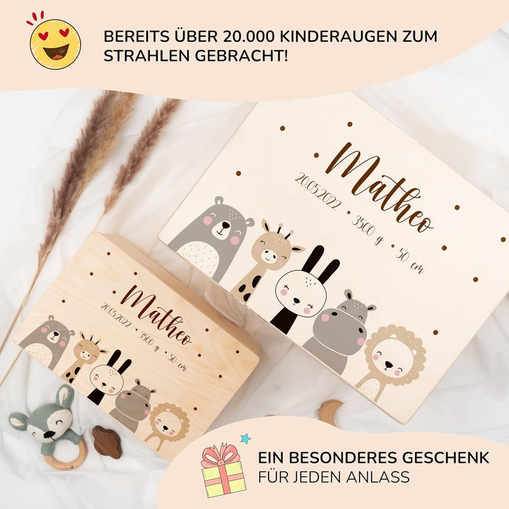 KIDSMOOD - Erinnerungsbox Baby, personalisierte Holzkiste mit Deckel, Ideal zur Aufbewahrung von Eri
