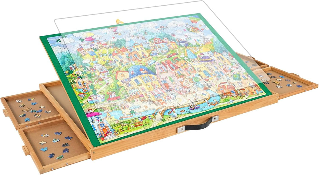1500 Teile Puzzlebrett mit 4 Schubladen & Abdeckung, 3 Neigungswinkel, 64 x 87 cm Holz-Puzzletisch f