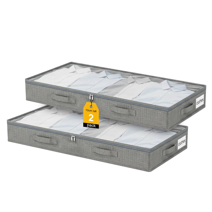 2 Stück Unterbett Aufbewahrungsbox,50L Unterbettkommode,10 cm hoch grosse Box mit Reissverschluss fa
