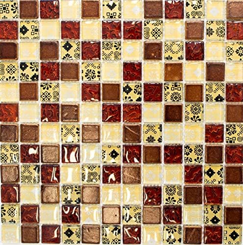 Mosaik Fliese Glasmosaik Crystal Resin Optik beige rot braun für WAND KÜCHE FLIESENSPIEGEL THEKENVER