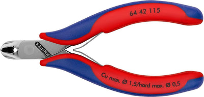 KNIPEX Elektronik-Vornschneider mit Mehrkomponenten-Hüllen 115 mm 64 42 115 kurzer Kopf, mit Facette