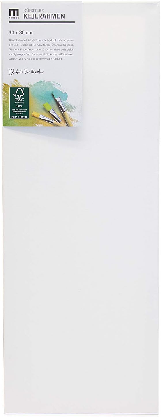 10er-Set 30x80cm Künstler-Leinwand Canvas zum Bemalen. Die leere, weisse Leinwand aus 100% Baumwolle