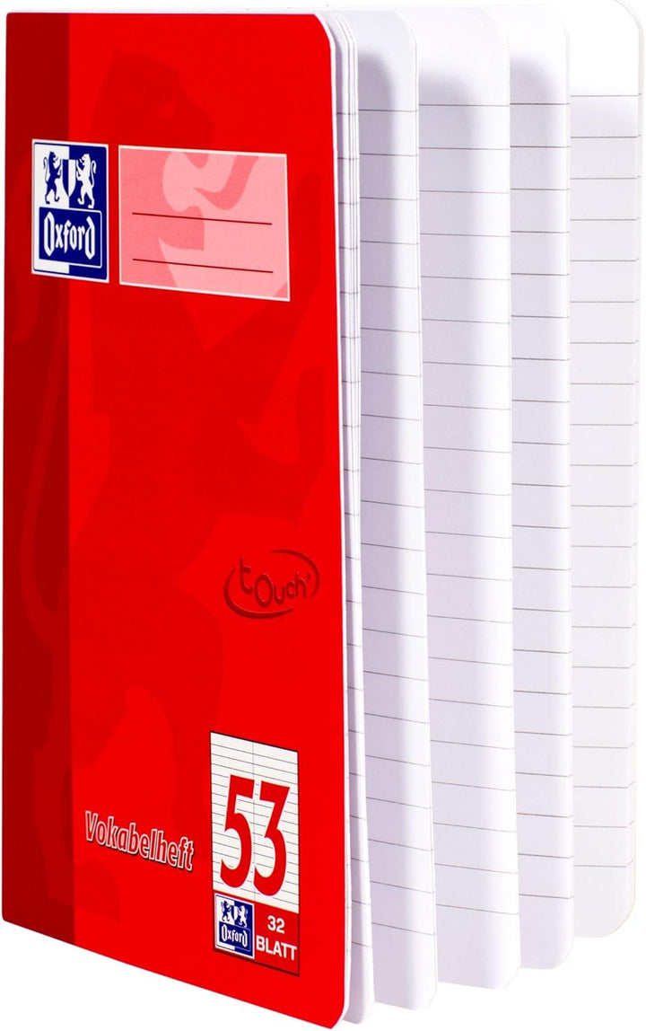 Oxford Vokabelheft, A5, Lineatur 53 (2 Spalten), 32 Blatt, rot, 10 Stück, rot