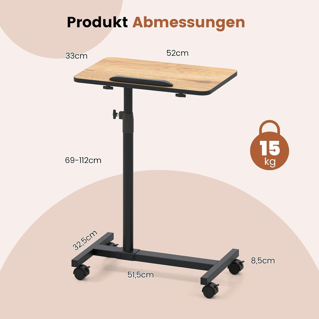 GYMAX höhenverstellbarer Betttisch auf Rollen, Pflegetisch mit 360° neigbare & drehbare Tischplatte,
