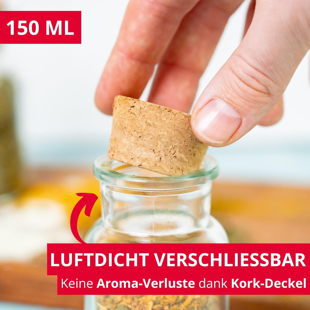Westmark Gewürzgläser Set mit Korken, 6 Stk. – Für Gewürze, Kräuter und Tees – Inklusive 8 Dekoetike