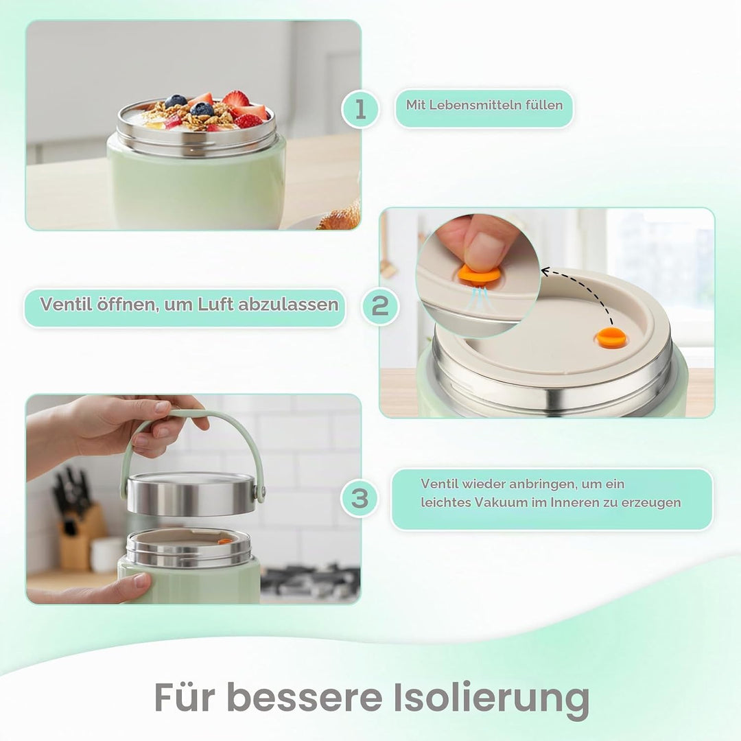 VINATO 1.2L Thermobehälter Für Essen Thermo Lunchbox Bento Box Erwachsene mit Edelstahl, Auslaufsich