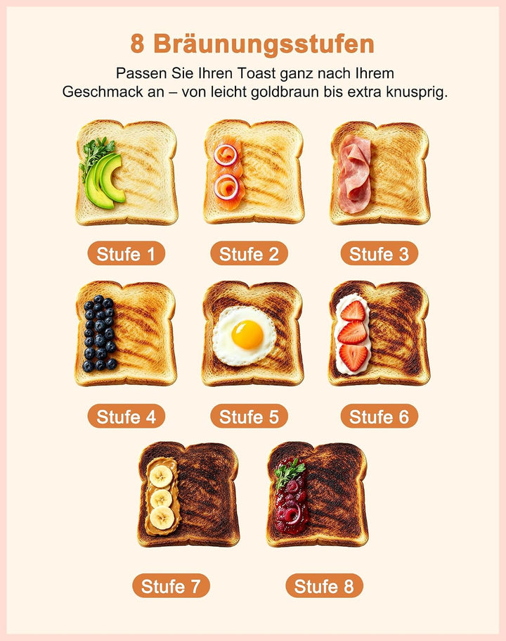 Toaster 2 Scheiben, Edelstahl Toaster mit Touchscreen, Countdown-Anzeige &amp; Memory-Funktion, 2 Toasts