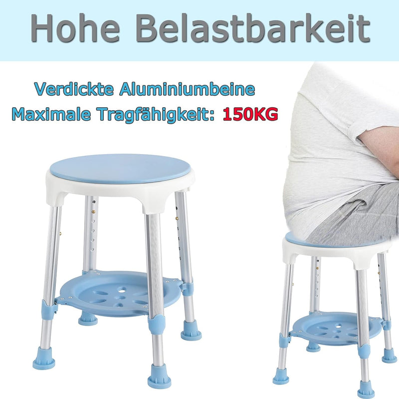 YRHome 360°Drehbarer Duschhocker Höhenverstellbar Badestuhl Duschstuhl Anti-Rutsch Badhocker mit pra