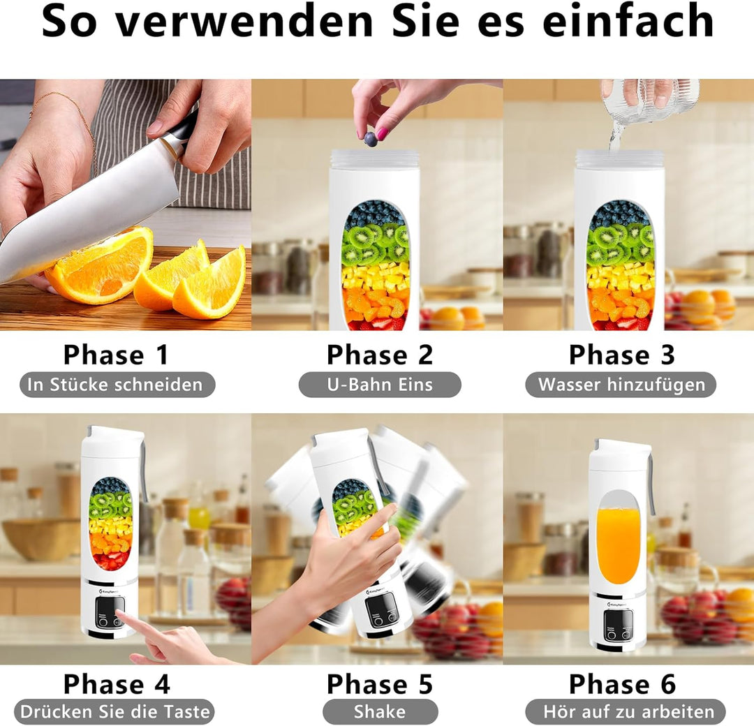 EasySpeed Tragbarer Mixer, 450 ml Persönlicher Mini-Mixer, 1200 mAh Elektrisch Typ C über USB, 10 Ed