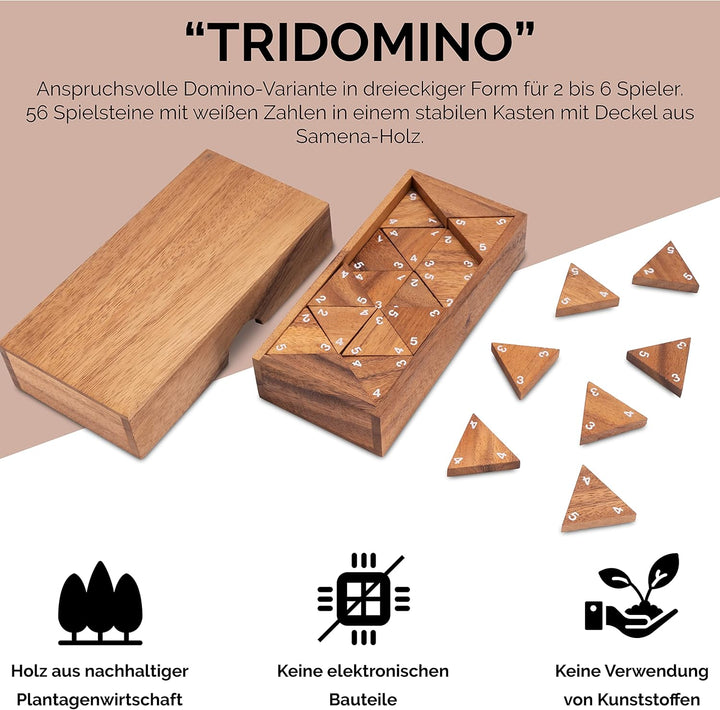 LOGOPLAY Tridomino - Triomino - Dreieck-Domino - Legespiel - Gesellschaftsspiel aus Holz mit weissen