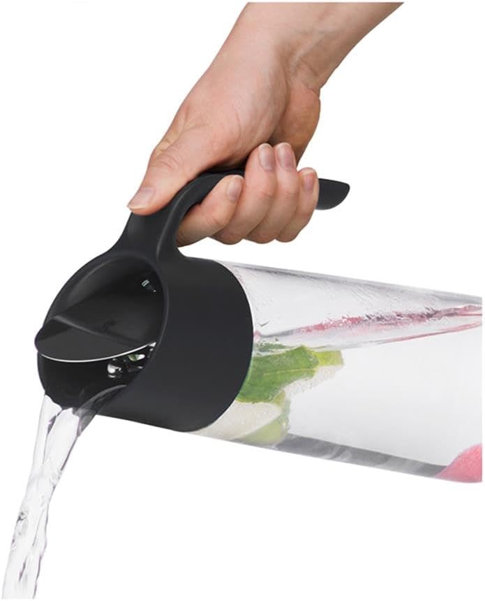 WMF Nuro Wasserkaraffe 1l, mit Griff, Höhe 29,7 cm, Glas-Karaffe, CloseUp-Verschluss, schwarz