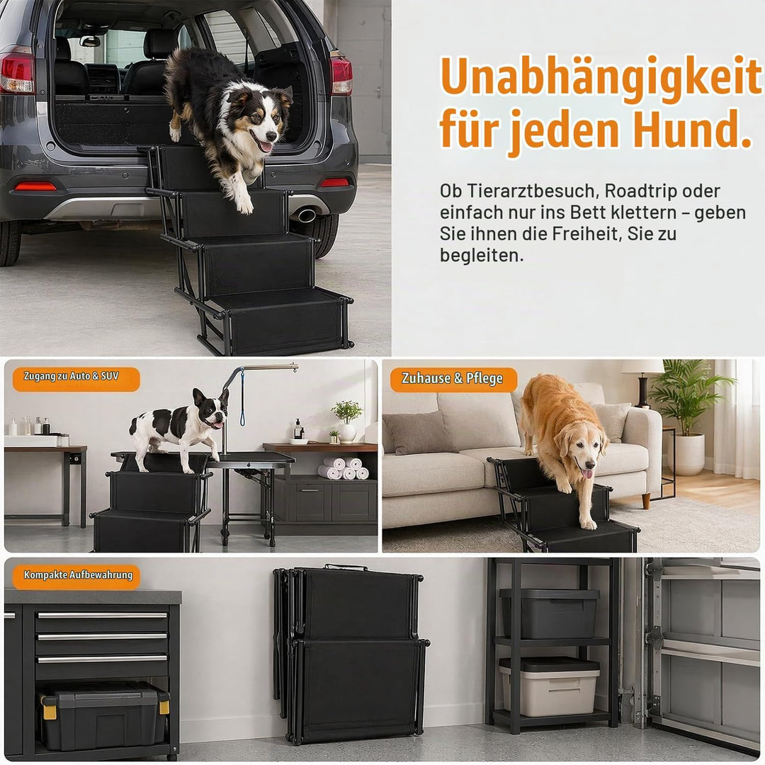 Hundetreppe Auto Klappbar, Hunderampe 4 Stufen für Auto, SUV &amp; Hohe Betten | Leichte Design bis 80 k