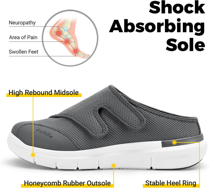 FitVille Diabetikerslipper Herren Extra Weit Gesundheitsschuhe mit Klettverschluss Orthopädische Hau