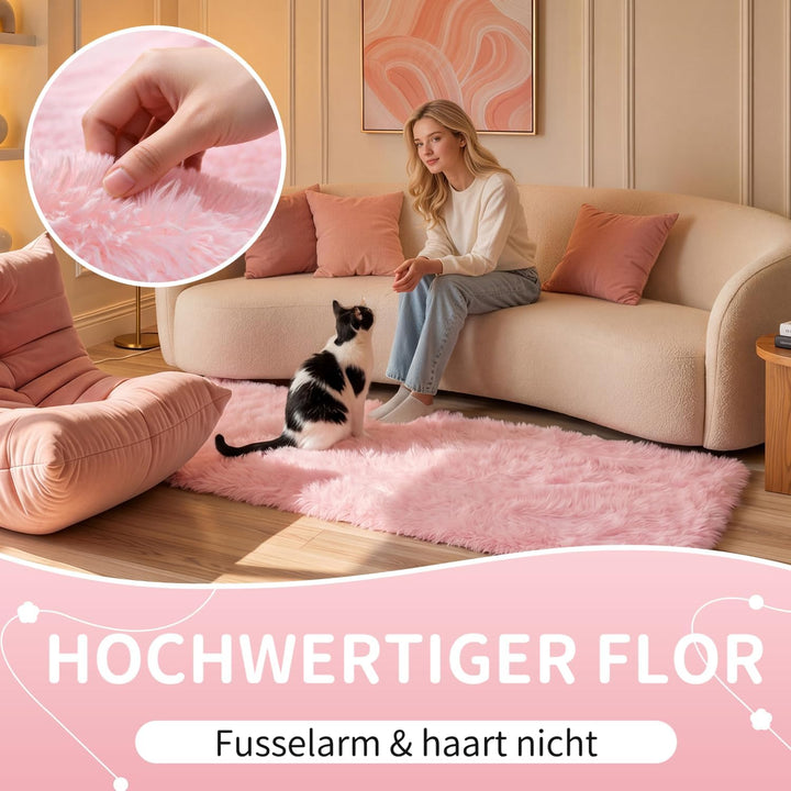 VOFUSHON Wohnzimmer Hochflor Teppich,Shaggy Flur Läufer Teppich Modern Flauschiger Weich Teppich Gro