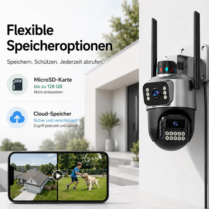Überwachungskamera Aussen, 6MP Dual-Lens WLAN, 2.4/5 GHz | Kamera mit Grossem Sichtfeld und Schwenk/