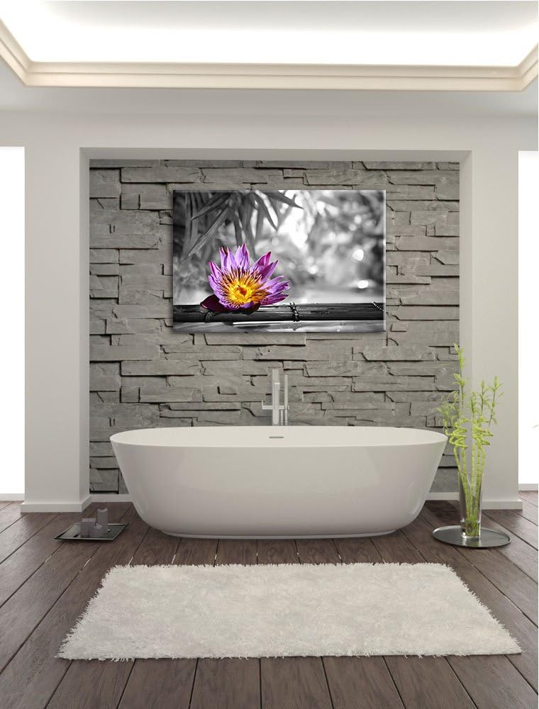 zarte Seerose auf Bambus schwarz/weiss Format: 100x70 auf Leinwand, XXL riesige Bilder fertig gerahm