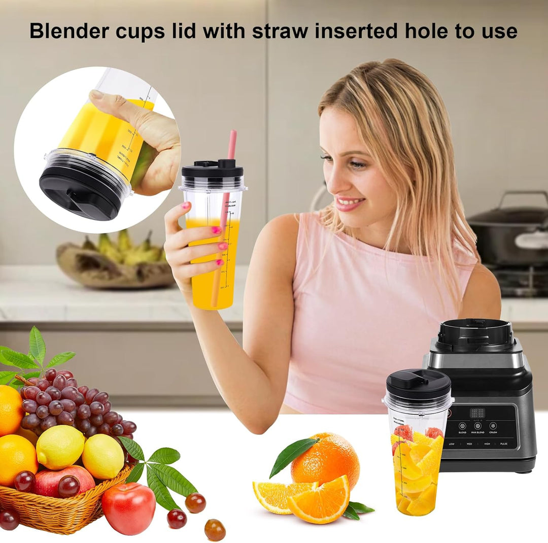 2 Stück Mixer Ersatzteile für Ninja Küchenmaschine Mixer, 24oz Ersatzbecher mit Deckel kompatibel mi