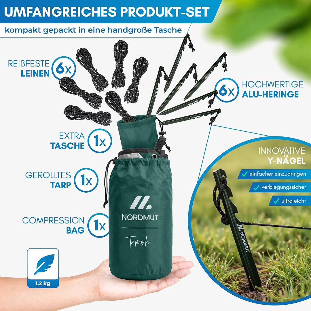 NORDMUT® Tarp 3x3/4m wasserdicht für optimalen Regen- und Sonnenschutz – Robuste Zeltplane kleines P