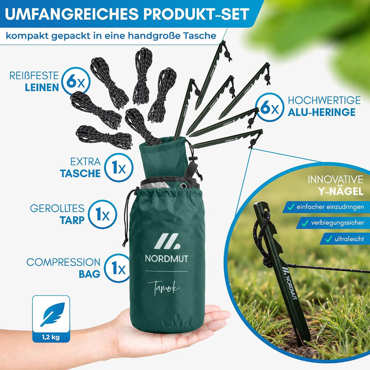 NORDMUT® Tarp 3x3/4m wasserdicht für optimalen Regen- und Sonnenschutz – Robuste Zeltplane kleines P