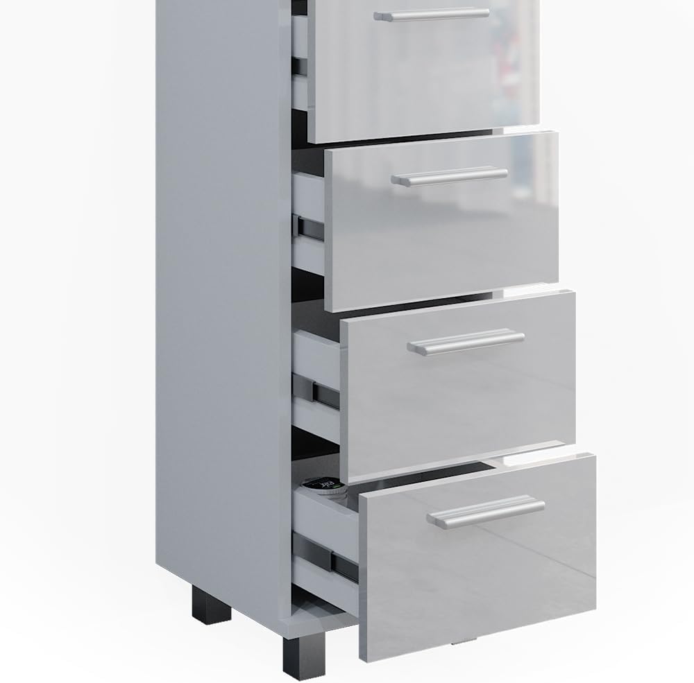 Vicco Badschrank Ilias, Weiss Hochglanz, 30 x 95 cm, Weiss Hochglanz