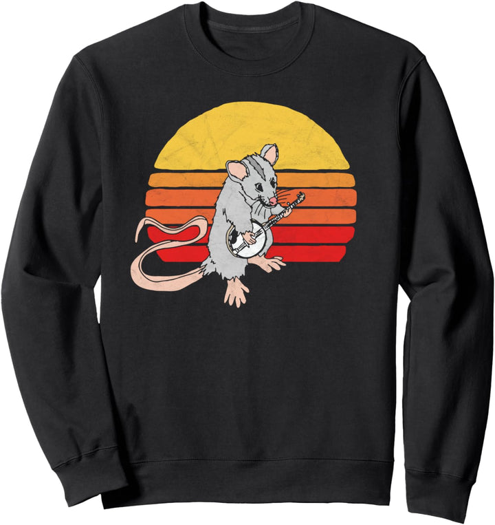 Banjo Picking Possum Vintage Bluegrass Funny 80s Sunset Sweatshirt