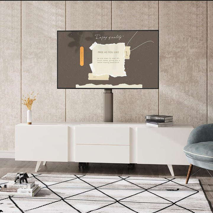 FITUEYES TV Bodenständer Rollbar mit Holzablage TV Standfuss TV Ständer Fernsehstand mit Rollen höhe