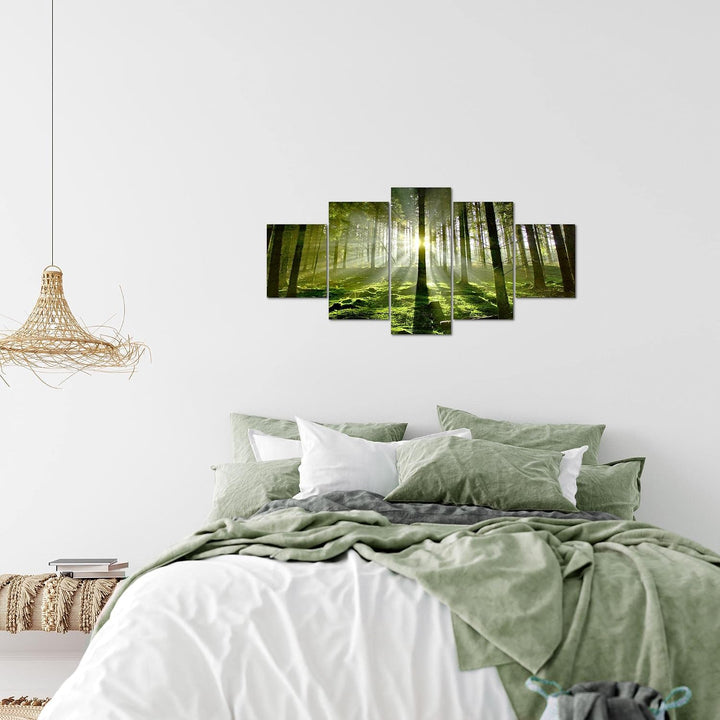 Runa Art Wandbilder Wald Landschaft 5 Teilig Bild auf Vlies Leinwand Deko Schlafzimmer Wohnzimmer So
