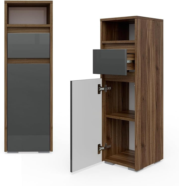 Vicco Midischrank Majest, Anthrazit Hochglanz/Nussbaum, 30 x 96 cm Anthrazit Hochglanz Midischrank,