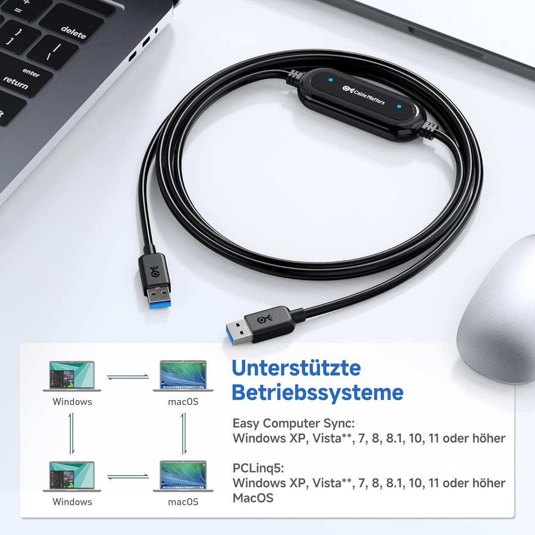 Cable Matters USB 3.0 PC zu PC USB Link Kabel 2m (USB Datenkabel/PC zu PC linkkabel) für Windows und