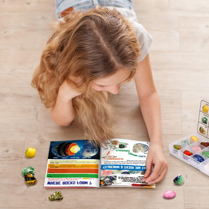 Edelsteinsammlung für Kinder - Mit 15 Gross Edelsteine und Aufbewahrungsbox mit Deckel - Mineralien
