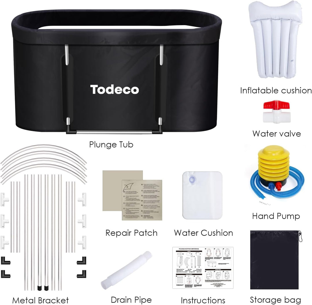 Todeco Faltbare Badewanne, Erwachsene Tragbarer Mobile Badewanne mit Verstärktem Metallbügel 120x55x