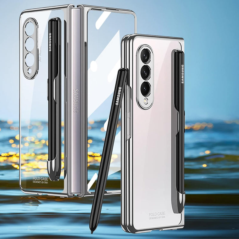 COQUE Samsung Galaxy Z Fold 3 Case Cover/Gorgeous Shiny Side Transparent Shell with Stylus Slot,Fold