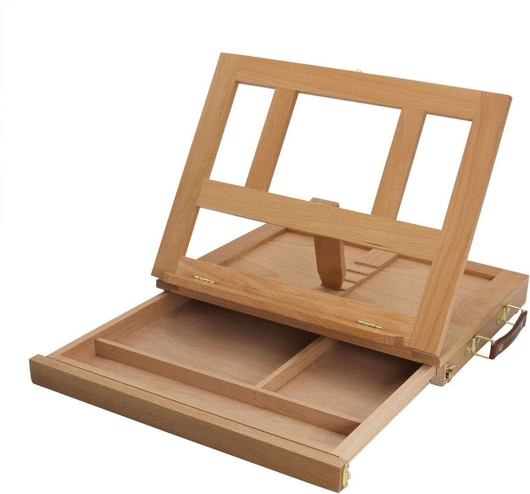 Paintersisters Tischstaffelei Lisa - Sitzstaffelei mit Schublade, Kofferstaffelei Massiv Holz, Ateli