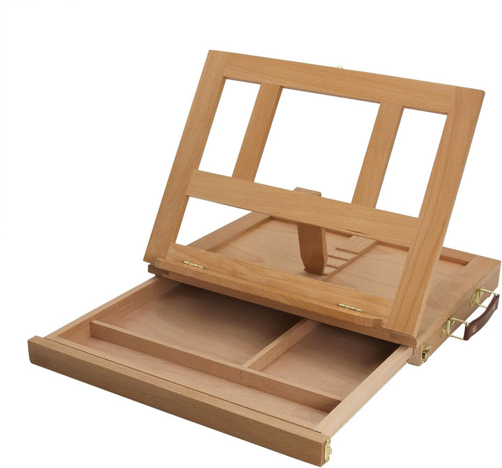 Paintersisters Tischstaffelei Lisa - Sitzstaffelei mit Schublade, Kofferstaffelei Massiv Holz, Ateli