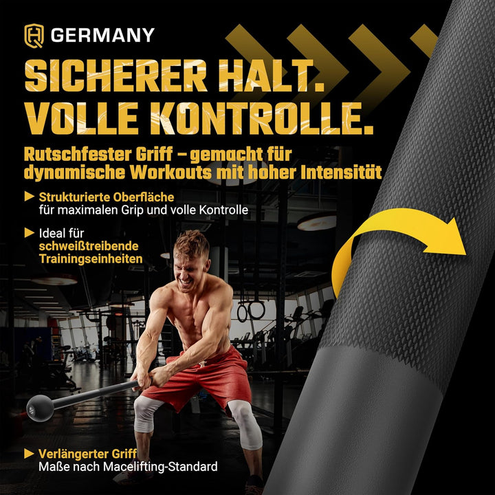 HQ Germany® Macebell [2-10kg] - 100% Stahl, ±200g Gewichtstoleranz - Pulverbeschichtete Mace Bell, G